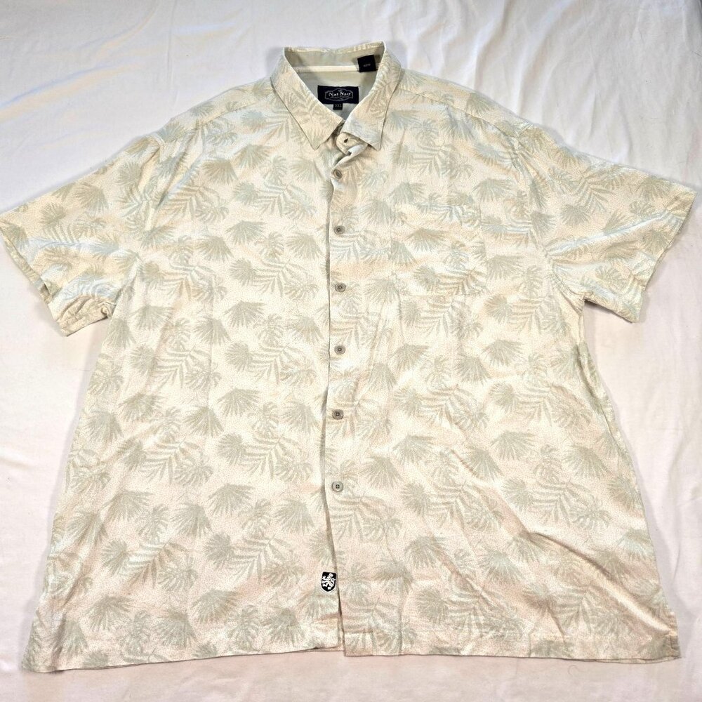 Nat Nast XXL Palm Leaf Print Button-Up‎ Silk Cotton Short Sleeve Casual Luxury